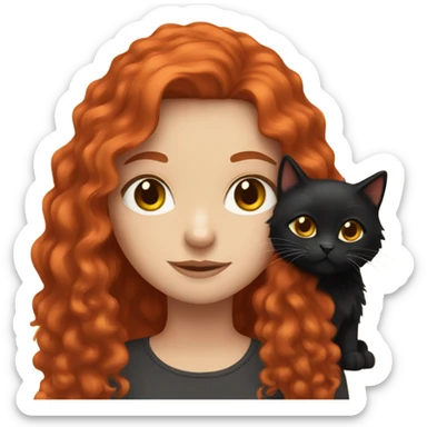 red haired girl with long hair and black fluffy cat sticker