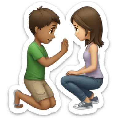 A boy saying sorry on knees to a girl sticker