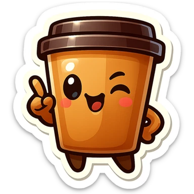 Tall coffee cup, flirty wink, pointing at viewer sticker