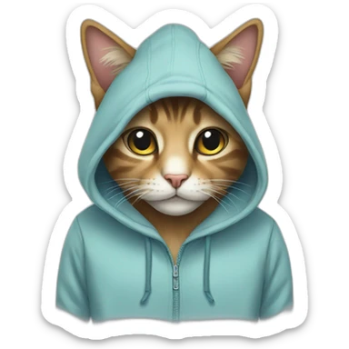 A cat with a hoody sticker