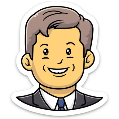 John F. Kennedy portrait with his classic hairstyle and smile sticker