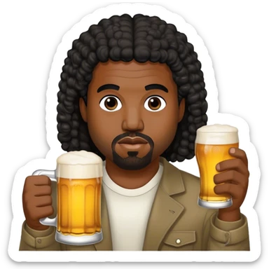 Kanye West Kanye West black curly hair holding beer sticker
