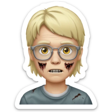 a zombie with glasses and short blonde hair like a mullet sticker
