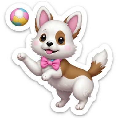 girly dog with a pink bow jumping in the air to catch a ball sticker
