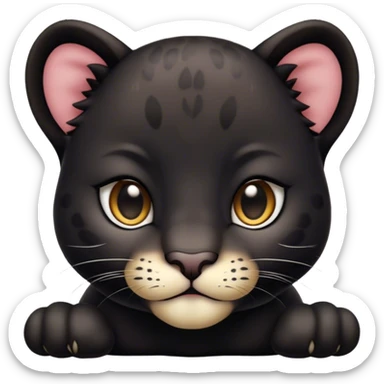 Cinematic Noble Baby Panther Portrait Emoji, Poised with a touch of regal innocence, featuring a compact, sleek build with soft, dark fur and large, soulful eyes, Simplified yet sharp and sophisticated features, highly detailed, glowing with a gentle, mysterious glow, high shine, intelligent and endearing, stylized with an air of youthful authority, focused and attentive, soft glowing outline, capturing the essence of a tiny jungle guardian that appears ready to pounce out of the screen with effortless charm! sticker