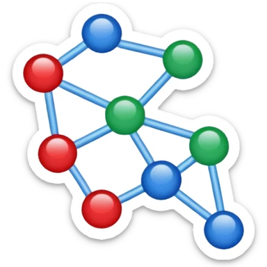 minimalist emoji of scatter plot with three colored clusters of dots, each group a different color, white background sticker