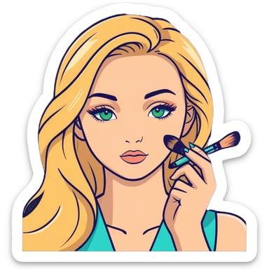 Blonde long hair gurl doing makeup, blue green eyes sticker