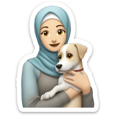 pretty white skin woman with hijab hugging a dog sticker