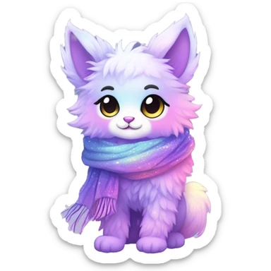 Edgy Kawaii cute gorgeous colorful sparkly bright light pastel gradient fantasy ethereal fluffy fursona animal creature with a cute scarf full body sticker