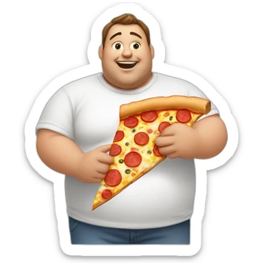 fat guy eating slice of pizza sticker