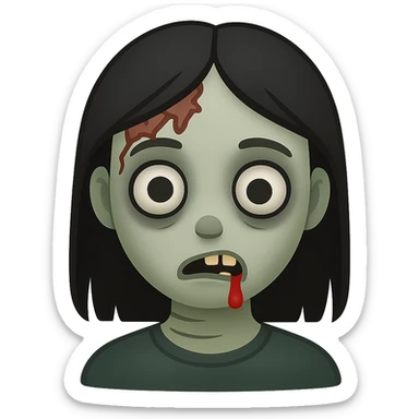 zombie girl with black hair, emoji style sticker