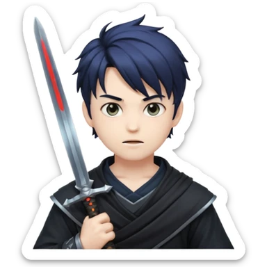 Way cooler with aura very aura and shadow on his face and adult face body Create me an anime character boy emoji looking very cool with swords on his hand sticker