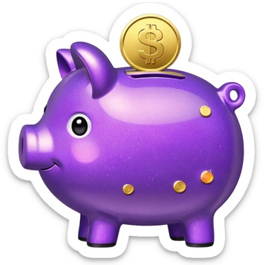 money in a glitter purple piggy bank sticker