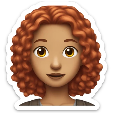A girl with red  longhair and brown eyes and an old money style sticker