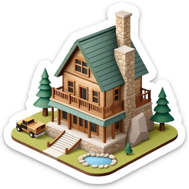 Isometric exterior national parks visitor center, dollhouse style 3D realistic  sticker