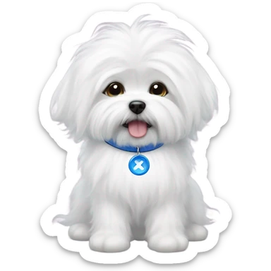 white fluffy maltese that’s super cute with the evil eye blue circle thing as his collar  sticker