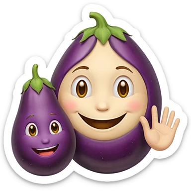 smiley face with hand touching an eggplant, cartoon style sticker