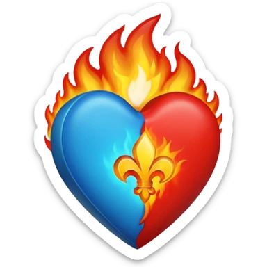 Hazme el corazón rojo y con fuego y que el fuego sea azul verdoso sticker