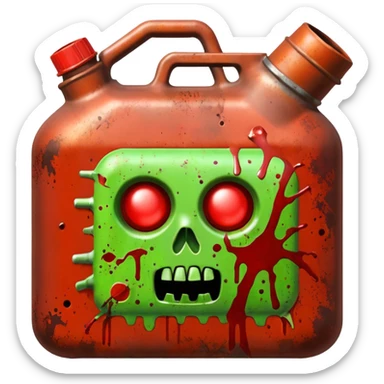 A gas can covered In zombie blood, in a dark menacing style sticker