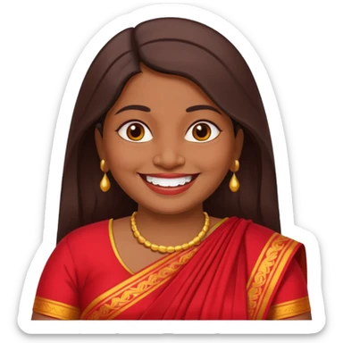 40 yr old chubby sri lankan woman, dark skin, straight brown hair, big smile, white teeth sticker