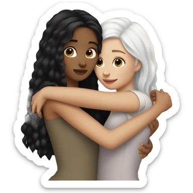 Sisters hugging white skin black hair sticker