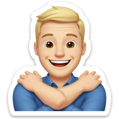 man with arms crossed around neck laughing sticker