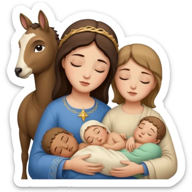 Marie, Joseph, petit bébé Jesus, et les animaux font tous dodo sticker