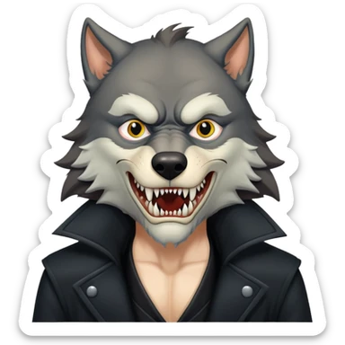 Fenrir Greyback in harry potter, black open chest coat, wolf face, bared teeth sticker