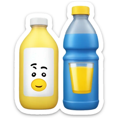 a bottle of blue juice, sports bottle, yellow cap sticker