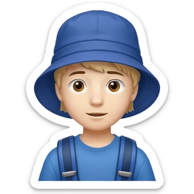 a young student boy with the backpack with bucket hat sticker