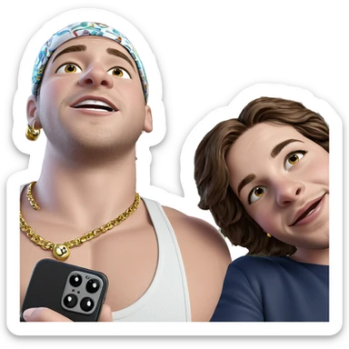 man with jewelry and phone sticker