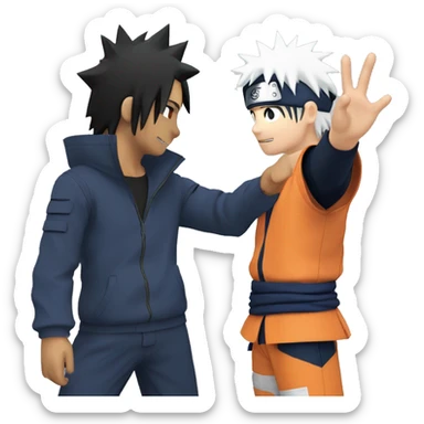 Naruto giving sasuke a high five sticker