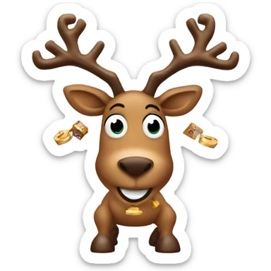 Reindeer spinning the dreidel sticker