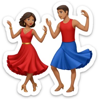two people dancing- one wearing read and one wearing bue sticker