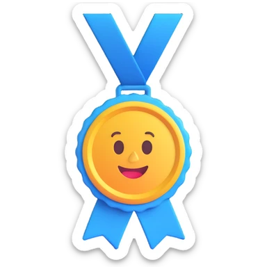 certificate of completion with a blue medal sticker, playful design, iPhone style 3D emoji sticker