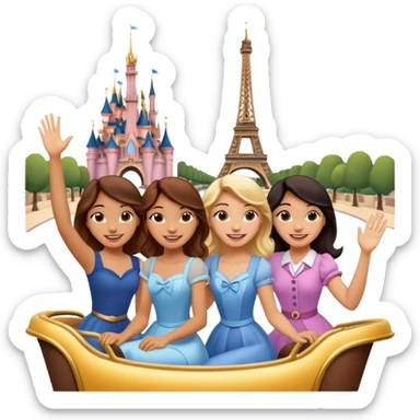 quatro chicas montadas en una atraccion de Disney paris levantando la mano sin el castillo detrás ni nada sticker