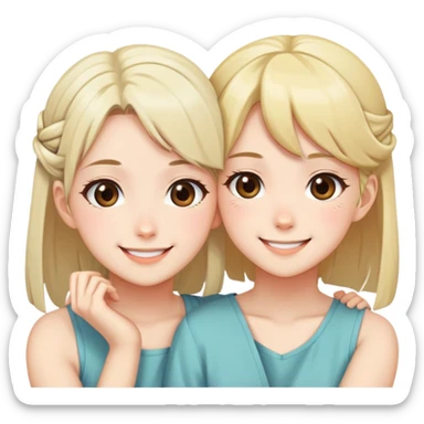 Two cute anime girls with their faces pressed together cheek to cheek, smiling happily sticker