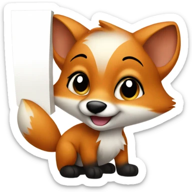 Baby fox with a blank sign sticker