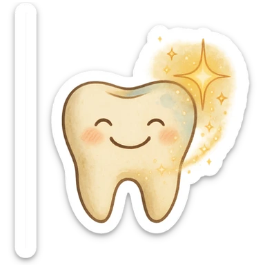 ghibli style smiling tooth being healed by sparkles sticker