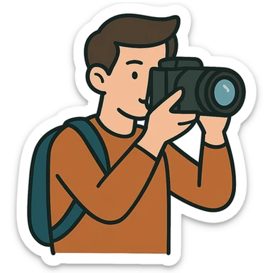 flat toon style photographer with camera sticker