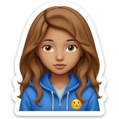 Girl with long and light brown hair and wear hoody and her hai is somethig betwwen curly and stright and her eyes is same color with her hair  sticker
