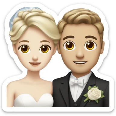 Wedding couple, white groom with brown hair, brown eyes, white bride with blonde hair and blue eyes sticker