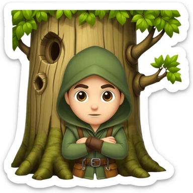 forest rogue peeking from behind tree judging sticker