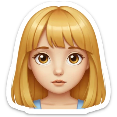 girl with honey-colored hair, bangs, long hair, and big eyes sticker