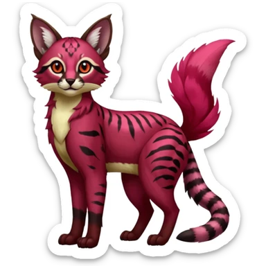 Colorful dark tropical ruby rose floral butterfly exotic cute cool beautiful shiny beautiful fantasy-caracal-civet-genet-sergal-vernid-serval-Gryphon-Cacomistle-Trico-oncilla-animal-Fakémon-hybrid-fursona (full body) sticker