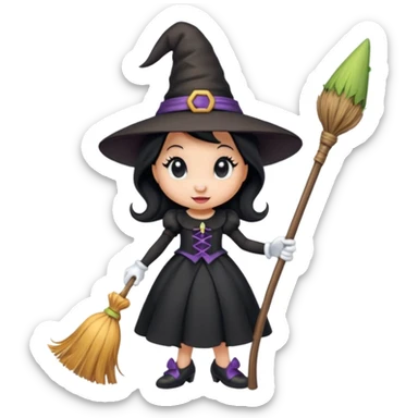
Minnie mouse as a witch (hat + broom)  cartoon -style/cute and transparent for a sticker sticker