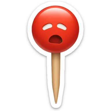 Red pushpin with a face and limbs sticker