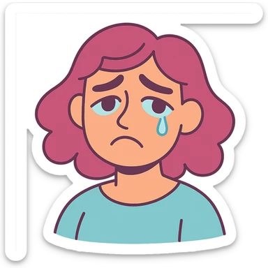 wistful crying face with gentle eyes, single tear, pastel colors sticker