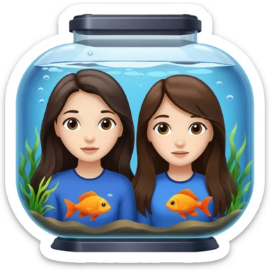 two brunette girls long hair in an aquarium sticker