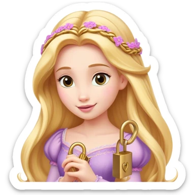 Cinematic Elegant Rapunzel Portrait Emoji, Twirling a lock of her golden hair, dreamy expression, soft pink lips curving into a gentle smile, delicate yet mesmerizing, a princess with a heart full of adventure and beauty! sticker